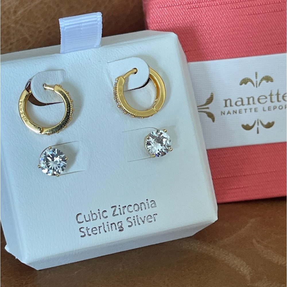 Nanette Lenore sterling silver set of 2 Cz studs. New
